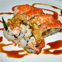 Spider · (Deep fried soft shell crab, crab meat, avocado and cucumber) unagi sauce.