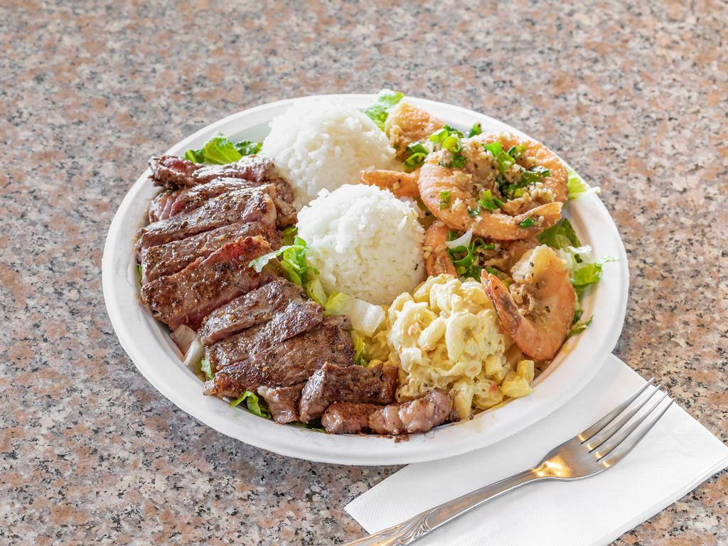 Steak and Shrimp Special · Come with 2 scoops rice and toss or macaroni salad.