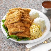 Regular Chicken Katsu Plate · 2 scoops rice and 1 scoop macaroni or toss