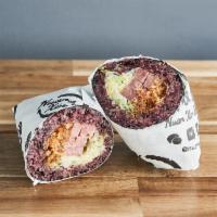 Ham Rice Roll · Seaweed wrapped warm organic purple rice filled with ham、 lettuce、cucumber、crisp radish、cris...