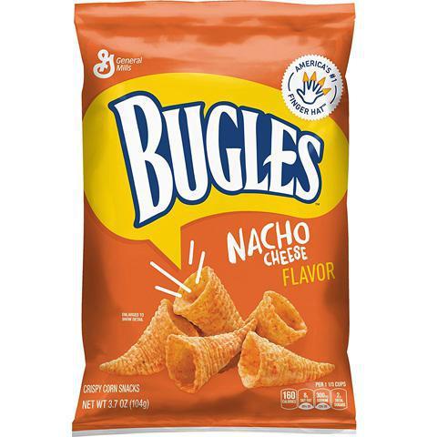 Bugles Nacho Cheese 3oz · Cone-shaped, nacho cheese flavored corn chip
