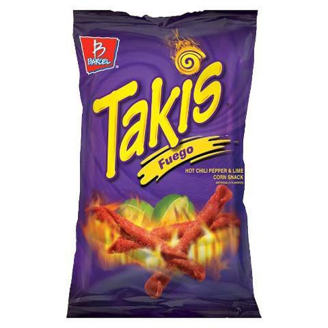 Takis Fuego Corn Tortilla Chips 9.9oz · Containing an intense flavor combination of hot chili pepper and lime, Takis Fuego rolled tortilla chips are rated 