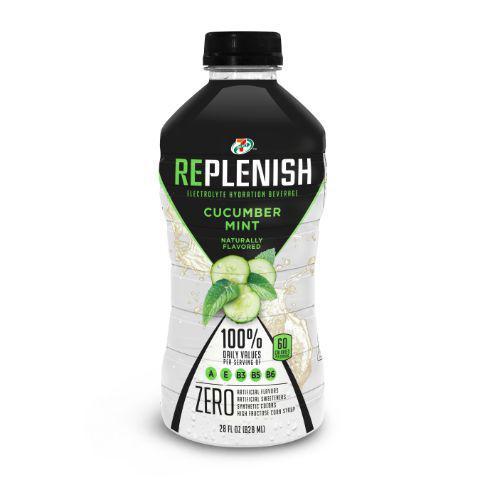 7-Select Replenish Cucumber Mint 28oz · 7-Select Replenish has 15 grams of sugar and 60 calories per serving or 150 calories per 28-ounce bottle.
