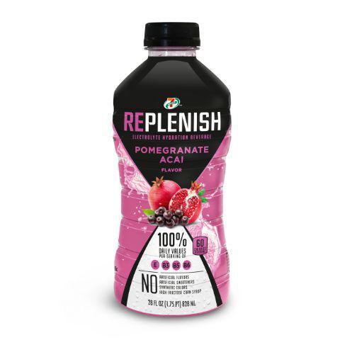 7-Select Replenish Pomegranate Acai 28oz · 7-Select Replenish has 15 grams of sugar and 60 calories per serving or 150 calories per 28-ounce bottle.