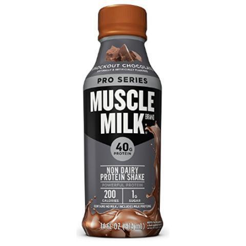 Muscle Milk Pro Series Protein Shake, Knockout Chocolate 14oz · This unqiue blendpacks an intense cholcat eflavor and adequate protein for muscle building and soreness. Each drink contains 32g of protein, 160 calories, 1g sugar and 4g fiberGluten.