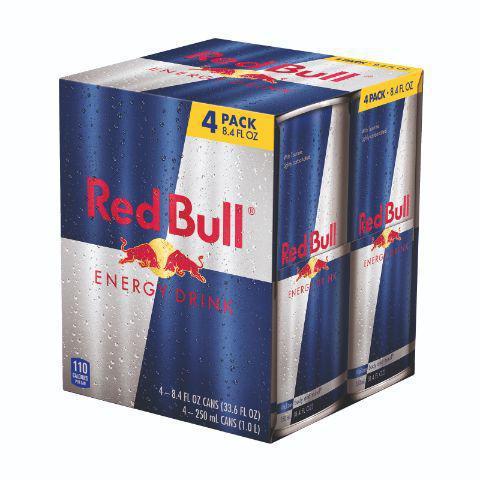 Red Bull Energy 4 Pack 8.4oz Can · Four pack of energy drinks containing highly quality ingredinets of Caffeine, Taurine, some B-group Vitamins, and Sugars.