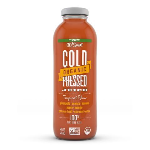 7-Select Organic Cold Pressed Tropical Glow 14oz · 100% vegetable & fruit juice blend of pineapple, orange, banana, apple, mango, passion fruit and coconut water.