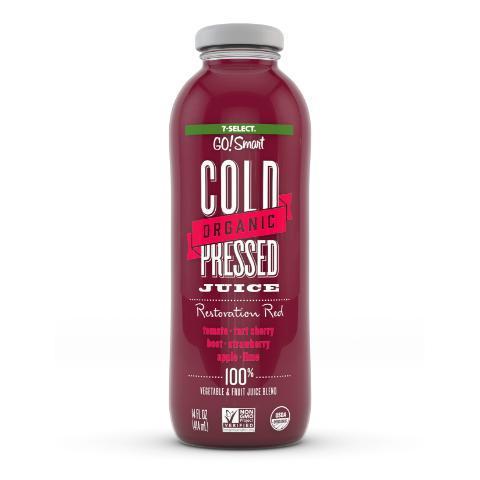 7-Select Organic Cold Pressed Restoration Red 14oz · 100% vegetable & fruit juice blend of tomato, tart cherry, beet, strawberry, apple and lime.