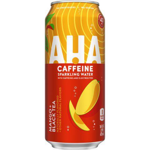 AHA Caffeine Sparkling Water Mango + Black Tea 16oz · Discover the new taste of sparkling water, try AHA Mango + Black Tea, with flavors of mango and black tea, each sip will renew your senses.