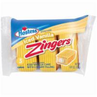 Hostess Vanilla Zingers 3 Count · Trio of iced vanilla cakes with a creating filling.