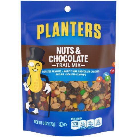 Planters Trail Mix Nut & Choclate 6oz · Some people call this M&Ms with obstacles. Even if you do, it’s still a sweet and salty mix perfect for giving you that extra boost you need.