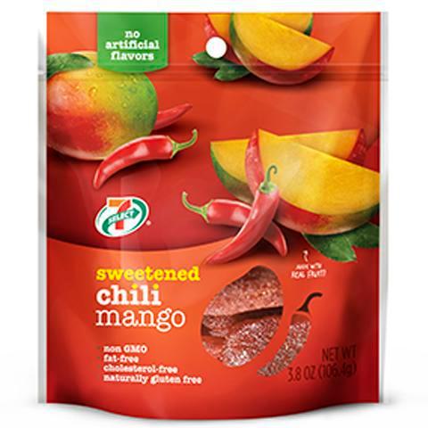 7-Select Chili Mango 3.8oz · Exotic flavor of spicy chili peppers mixed with the naturally sweet mango flavors from 100% real mango fruit.