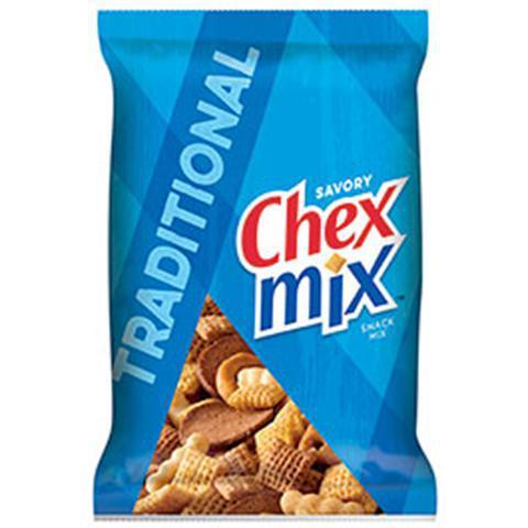Chex Mix Traditional 3.75oz · The original Chex you love! It’s corn Chex, wheat Chex, pretzels, rye chips and mini breadsticks combined with a unique seasoning blend for a one-of-a-kind snack.