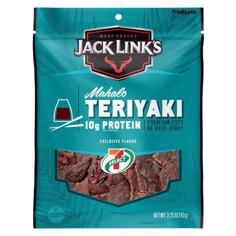 7-Select Jack Links Mahalo Teriyaki Beef Jerky 3.25oz · Savory meat with sweet teriyaki flavors.