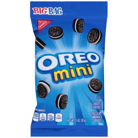 Nabisco Oreo Mini Big Bag 3oz · Made with real cocoa and soft, vanilla crème, these bite sized cookies are made for easy dunking.