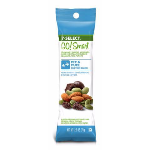 7-Select GO! Smart Fit & Fuel Protein Blend 2.5oz · this delicious blend of edamame, raisins, almonds, dark chocolate, and pumpkin packed with 8g of protein.