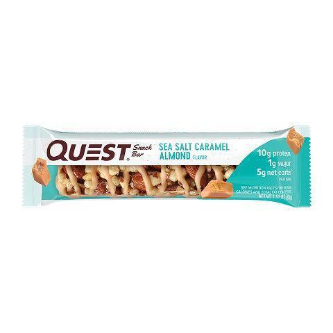 Quest Sea Salt Caramel Almond Snack Bar 1.1oz. · Quest Snack Bars are sweet & salty travel-size treats that contain minimal sugar and 10g of protein. Savor every satisfying bite of sea salt caramel and crunchy almonds with the Sea Salt Caramel Almond Snack Bar. Quest Nutrition began in a small personal kitchen and grew into a global phenomenon. By providing people with high protein, lower in net carb and sugar bars, Quest has been able to expand into protein cookies, chips, pizzas and more. Join Quest in celebrating the foods you crave working for you, not against you.