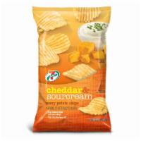 7 Select Ripple Cheddar Sour Cream Potato Chips 2.5oz · Rippled slices of potato cooked to a perfect chips and Cheddar Sour Cream