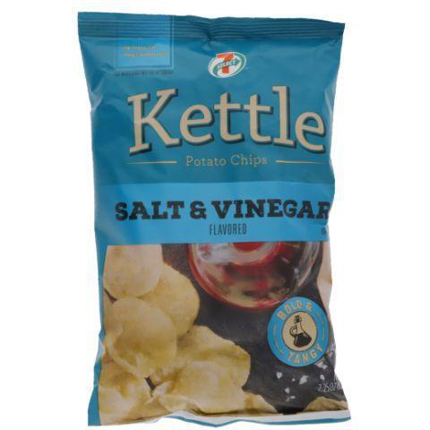 7 Select Kettle Salt & Vinegar Potato Chips 2.25oz · Kettle-style chips offer a bold flavor of sea salt and the tangy flavor of vinegar with a crunch.