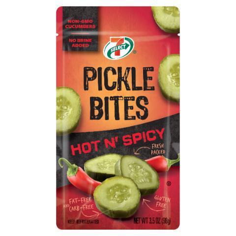 7-Select Hot Pickle Bites 3.5oz · Perfeclty proportioned dill pickle bites with added spice. 3.5oz.