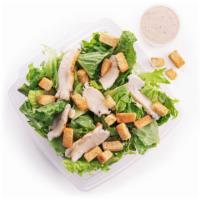 Chicken Caesar Salad · Fresh romaine lettuce, white chicken meat, parmesan cheese and gourmet croutons.