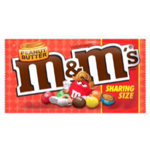 M&M Peanut Butter Sharing Size 2.83oz · Enjoy this larger portion of bite-sized pieces of chocolate-covered peanut butter to satisfy a king-sized appetite.