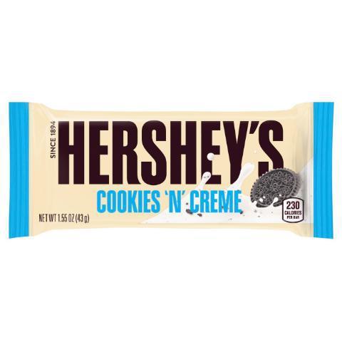 Hershey Cookies N Crème 1.55oz · You’ll love this delicious combination of crunchy chocolate cookie bits and smooth white creme.