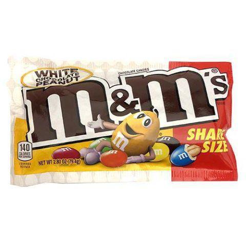 M&M's White Chocolate Peanut Share Size 2.8oz · Made with real white chocolate, roasted peanuts and coated in a crunchy candy shell.