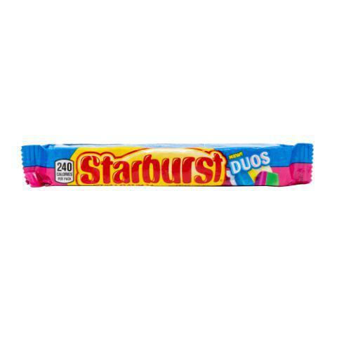 Starburst Duos 2.07oz · Starburst Duos Fruit Chews deliver a flavor-packed punch with two unexplainably juicy flavors in each piece