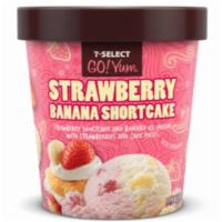 7-Select GoYum Strawberry Banana Shortcake Pint · Strawberry shortcake and banana ice cream with strawberries and cake pieces.