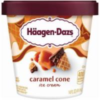 Haagen-Dazs Caramel Cone Pint · Thick caramel ribbons and crunchy chocolate-covered cone pieces folded into rich caramel ice...