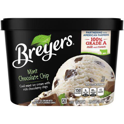 Breyers Mint Chocolate Chip 48oz · Cool, white mint ice cream with the real taste of mint and rich chocolatey chips.