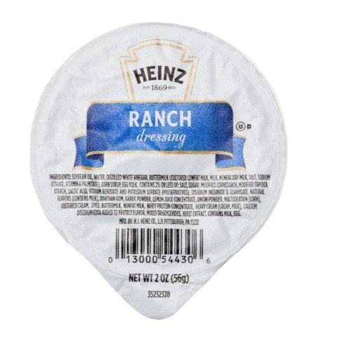 Heinz Ranch Dipping Sauce 2oz · 2oz. A rich and creamy dipping sauce made with fresh buttermilk with added notes of garlic and onion. A classic addition to your order of wings.