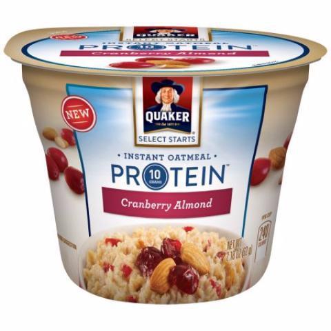 Quaker Instant Oatmeal Cup Almond Cranberry 2.18oz · This delicious fruit and nut combo won't cost you an almond a leg. Perfect for a quick, tasty, high protein bite!