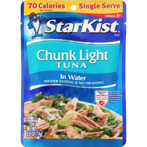 Starkest Chunk Wild Caught Light Tuna in Water 2.6oz Pouch · Wild caught and hand-packed. With no draining required, this convenient pouch makes it easy to incorporate lean protein into your busy and active lifestyle. Add it to your favorite salad, sandwich or wrap - just tear, eat and go!