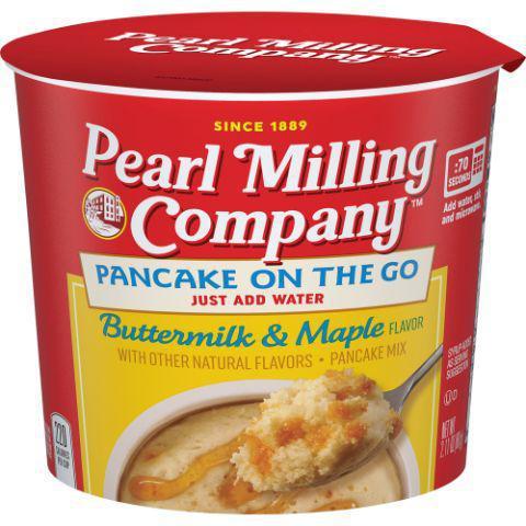 Pearl Milling Company Buttermilk Maple Pancake Cup 2.11oz · Making pancakes just got simpler with Aunt Jemima® Buttermilk & Maple Pancake On The Go cups. Simply add water, stir, and microwave for 70 seconds for a perfectly fluffy pancake in a cup that you can enjoy anytime, anywhere.