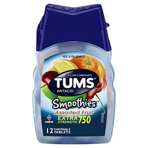Tums Smoothies Fruit 12 Count · Tums Smoothies Assorted Fruit has a pleasant fruit flavor and ease heartburn and digestives issues quickly.