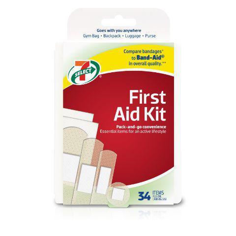7-Select First Aide Kit 34 Count · Multi-pack with various bandage sizes, sterile pads and cleansing wipes.