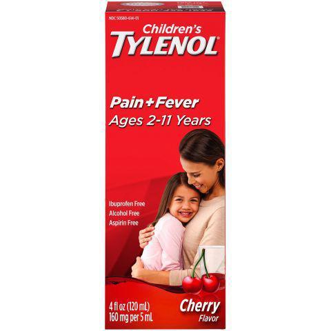 Tylenol Children Cherry 4oz · Children's Tylenol Oral Suspension Medicine in a dye-free cherry flavor. Helps temporarily relieve cold and flu symptoms, including fever, sore throat and headache. Works fast and is gentle on little stomachs.