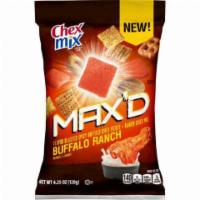 Chex Max'd Buffalo Ranch 4.25oz · Two flavors, one intense taste! Chex Mix™ MAX’D is flavor blasted spicy buffalo Chex™ cereal...