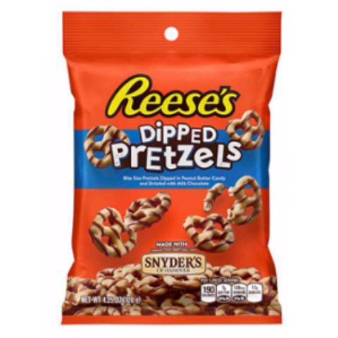 Reese's Dipped Pretzels 4.25oz · Bite size pretzels dipped in peanut butter candy and drizzled with milk chocolate.