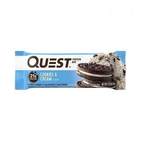 Quest Protein Cookies & Cream 2.1oz · This protein bar  offers real cookie crumbles and delicious cream packed with 21 grams of protein.