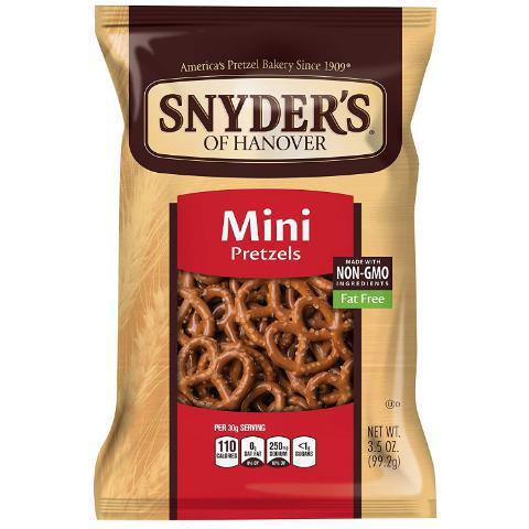 Snyder's Mini Pretzels 3.5oz · Pre-packaged ice cubes