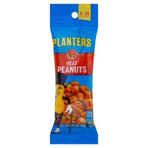 Planters Heat Peanuts 1.75oz · Classic peanuts now enhanced with spicy flavor, giving you the seamless mix of crunchy and hot.