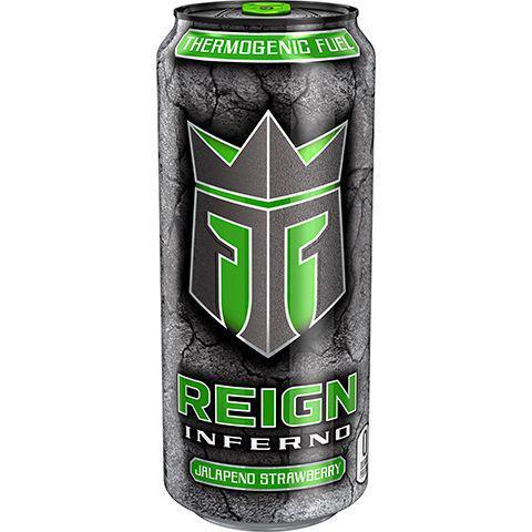 Reign Inferno Jalapeno Strawberry 16oz · Introducing Reign Inferno, a new thermogenic fuel that burns calories & accelerates metabolism with 300MG of natural caffeine, BCAAs, electrolytes, 0 sugar