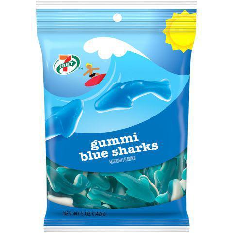 7-Select Gummi Blue Sharks 5oz · Devour this tasty, fruity candy.