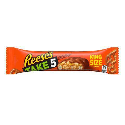 Take 5 King Size 2.25oz · Enjoy this king-sized combo of chocolate, peanuts, caramel, pretzels, and peanut butter, perfect for any break.