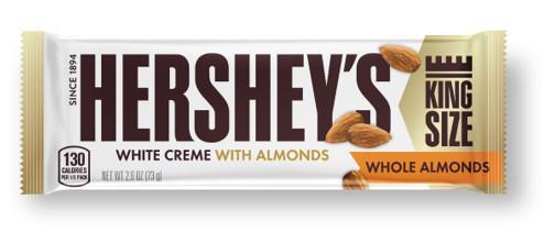 Hershey White Crème Almonds King Size 2.6oz · With HERSHEY’S White Crème with Almonds Candy Bars, we've taken candy bars with almonds to a whole new level
