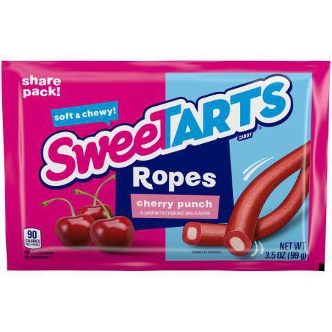 SWEETARTS Cherry Punch Soft & Chewy Ropes Candy 3.5oz Pack · SweeTarts Soft & Chewy Ropes take the classic sweet & tart flavor fusion a step further, creating bendable fun that’s fruity licorice & SweeTARTS all in one with a tangy strawberry filling.