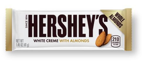 Hershey White Crème Almonds 1.45oz · With HERSHEY’S White Crème with Almonds Candy Bars, we've taken candy bars with almonds to a whole new level